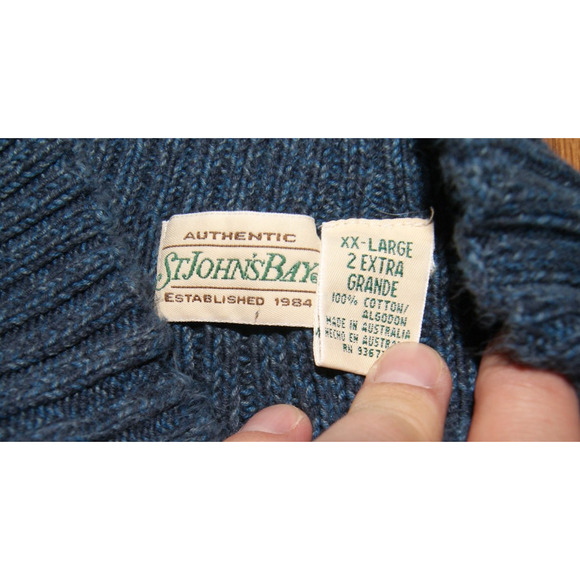 Vintage 90s St Johns Bay Blue Ribbed Mock Neck Mens 2XL Sweater Made Australia - Picture 3 of 8